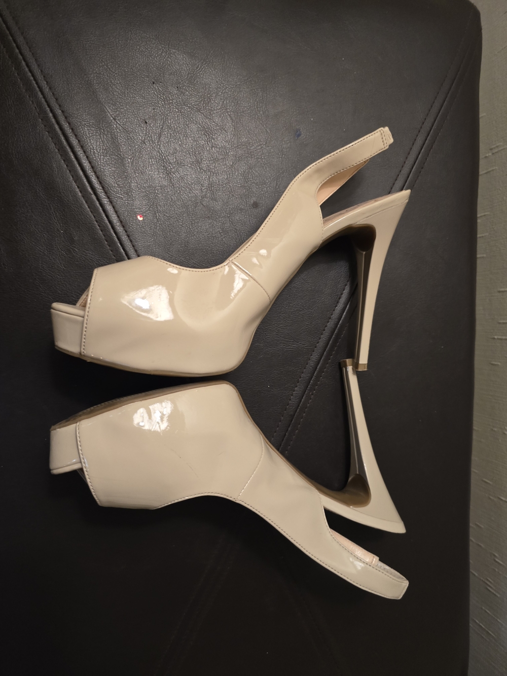 Guess Patent Peep-Toe Slingback High Heels in Nude